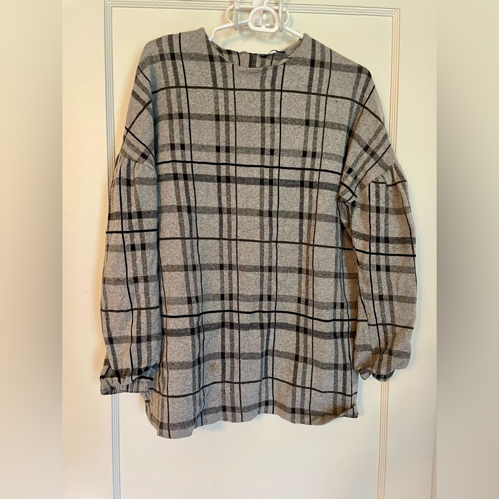Zara Black and Gray Plaid Top